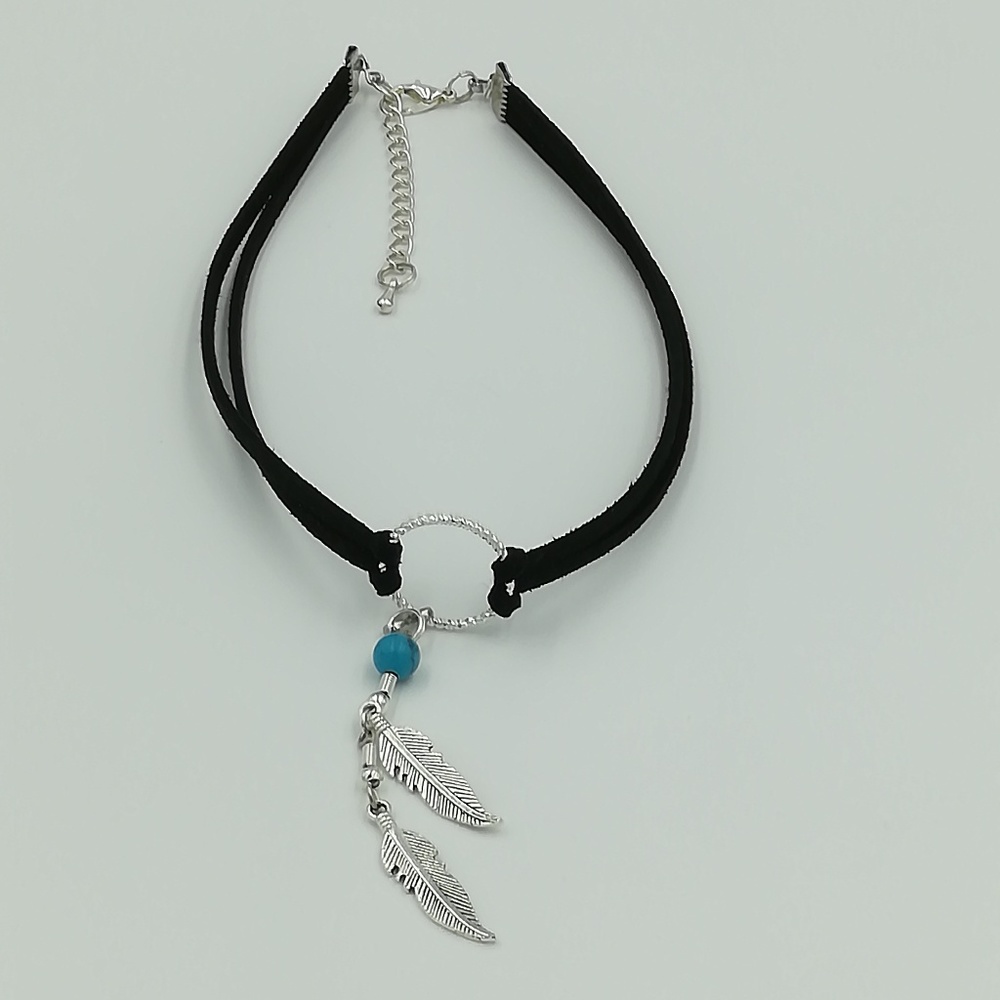 Handmade, Silver Feathers Black Faux Suede Choker - Picture 7 of 8